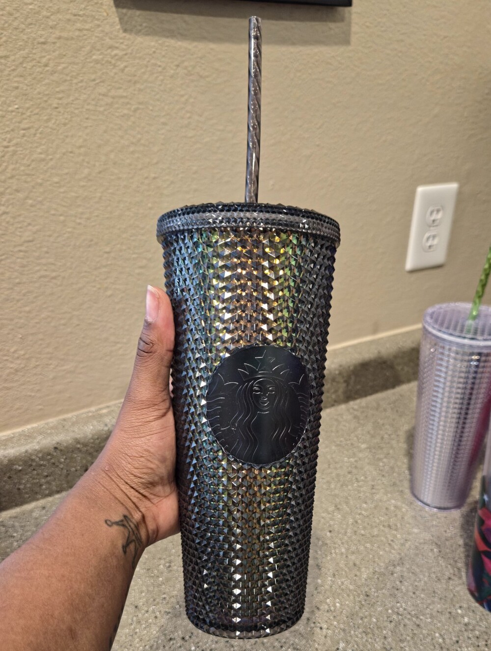 Starbucks Iridescent Black Studded Tumbler with Straw